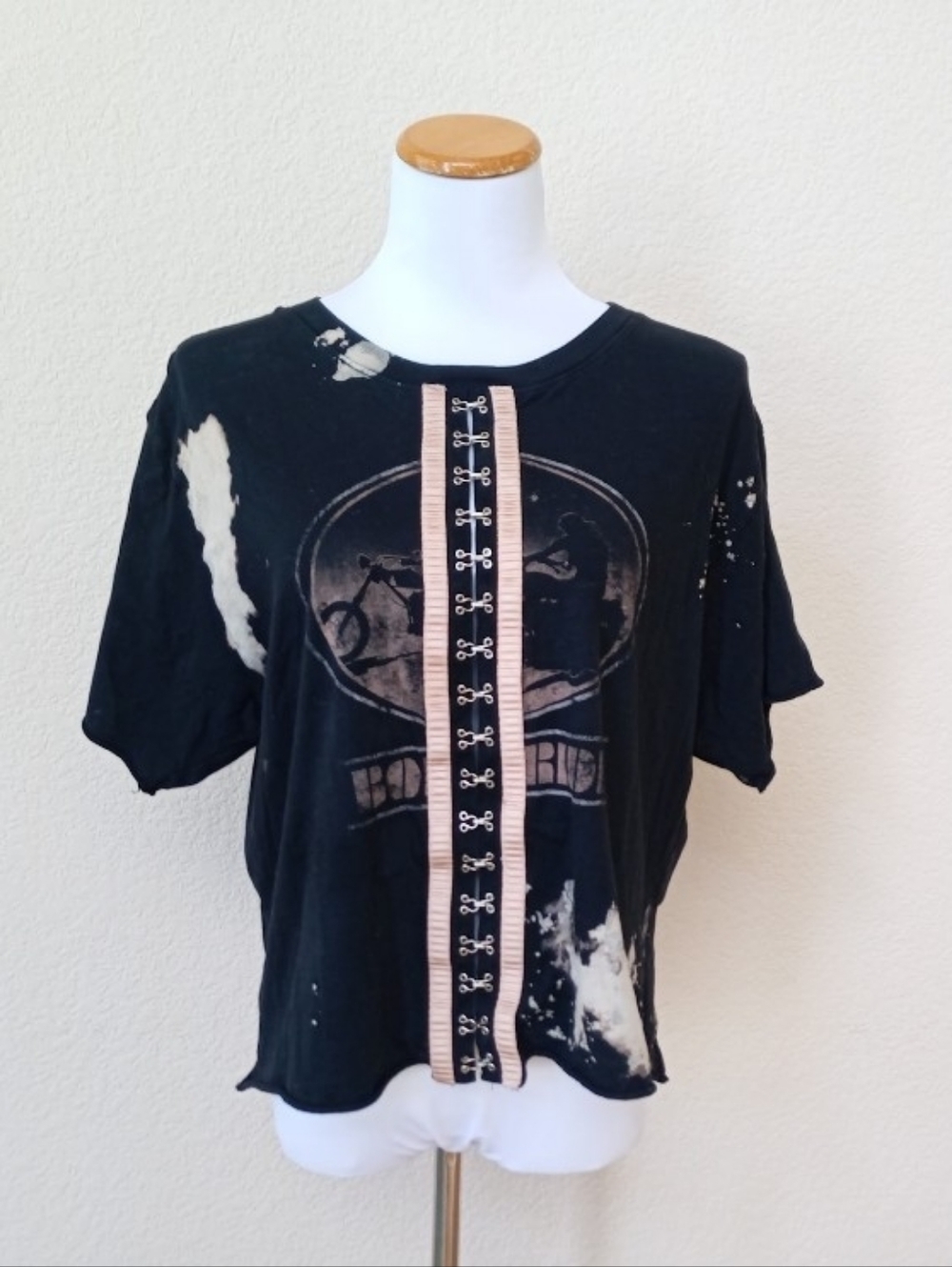Rugged Gypsy deconstructed hook and eye acid-dye grunge graphic tee shirt